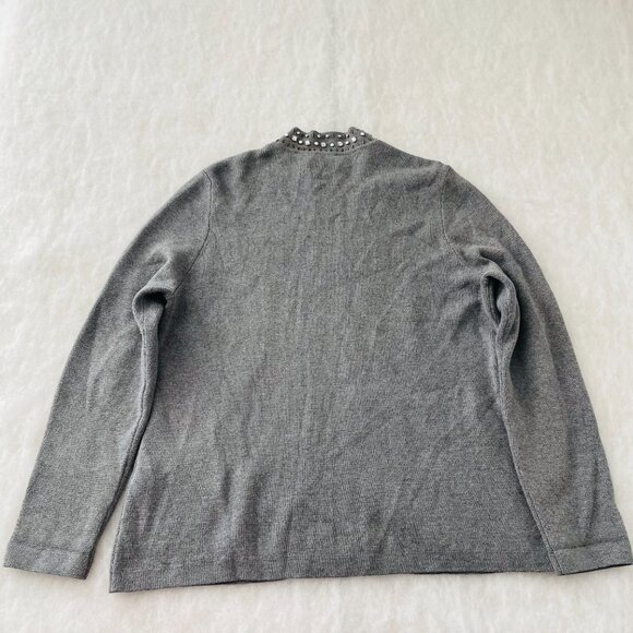 Chico's Womens Gray Beaded Placket Mock Neck Full Zip Cardigan Sweater Sz 2 US L - Picture 2 of 13
